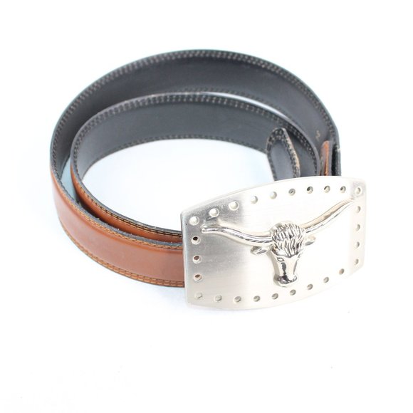 Long Horn Steer Silver Tone Belt Buckle